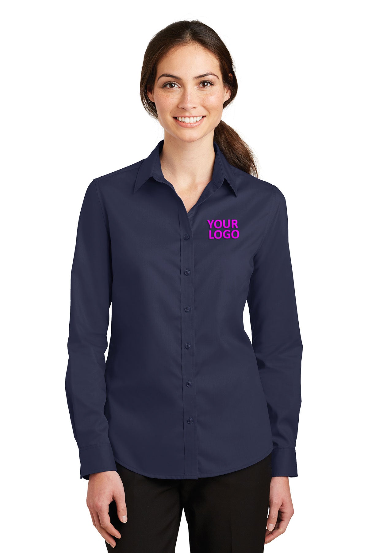 Port Authority Ladies SuperPro Custom Twill Shirts, True Navy